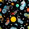 Cat astronaut space pattern seamless. Pet spaceman background. Kitty cosmonaut costume. Universe Baby cloth textire