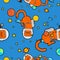 Cat astronaut space pattern seamless. Pet spaceman background. Kitty cosmonaut costume. Universe Baby cloth textire