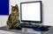Cat, background, white, laptop, blackboard, , cute, text, kitten, advertising, black, kitty, pretty, beautiful, blank, mon