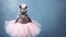 Cat ballerina dancer in a tutu on pastel background. Cat dancing in ballerina outfit doing a pirouette. Classic dance, elegance