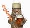 Cat with beer and shrimp skewer