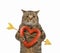 Cat beige holds heart sausage 2