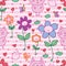 Cat bird butterfly flower happy seamless pattern