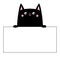 Cat black head face silhouette hanging on paper board template. Hands paw. Contour line. Cute cartoon kitty character. Kawaii anim