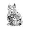 Cat, black and white graphic drawing on white background in steampunk style