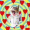 Cat and body of statue with red hearts collage, pop art concept design. Minimal love background