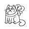 Cat with a bow-knot sitting angry. Vector illustration