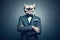 Cat boy dressed up in retro suit and glasses. Cute anthropomorphic cat wearing