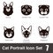 Cat breed face cartoon flat black icon series, vector illustration