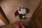 Cat brought roses as a gift to his mom