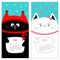 Cat calendar 2017. Cute funny cartoon character set. January February winter month. Snow flake, red hat, scarf. Hanging pink heart