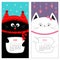 Cat calendar 2017. Cute funny cartoon character set. January February winter month. Snow flake, red hat, scarf. Hanging pink heart