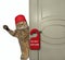 Cat in a cap closes the door