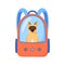 Cat in carrier bag. Backpack with window for traveling with pets or visiting veterinarian. Siamese cat in transportation