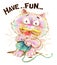 Cat cartoon playing yarn pencil color