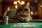 Cat Casino Dealer, Cat as Croupier is Waiting for Player, Cats Redy to Play Cards at Green Casino Table