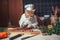 cat chef chopping herbs and spices for delicious recipe
