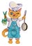 Cat chef with a fish