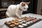 cat chef, putting the finishing touches on plate of delectable treats for their furry friends