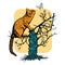 Cat Climbing Tree Chasing Butterfly Vector