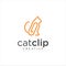Cat Clip Logo Idea Icon Design Stock Vector. Animal Paper Clips Logo Design Template. Monogram puss Cat Logo Line Outline clip