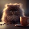 The cat with coffee is a symbol of relaxation, comfort, and warmth. This illustration represents a cozy companion for lazy day,