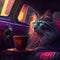 The cat with coffee is a symbol of relaxation, comfort, and warmth. This illustration represents a cozy companion for lazy day,