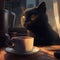 The cat with coffee is a symbol of relaxation, comfort, and warmth. This illustration represents a cozy companion for lazy day,