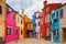 Cat in colorful patio on the Burano, Venice, Italy