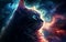 Cat Cosmic Spiraling Galaxies and Iridescent Stars. Generative AI