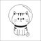 Cat cosmonaut astronaut spaceman wearing space suit. Contour line. Sad head face. Cute cartoon kitty character. Kawaii animal. Fun