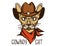 Cat cowboy with western cowboy hat and red bandanna. Vector printable cat animal handdrawn color illustation