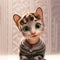 Cat cute pet baby smiling cartoon isolated, blurred background. Illustration petshop. selective focus. generated AI