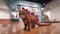 Cat in a Dinosaur Costume Visiting a Dino Museum, AI Generated Illustration, Realistic