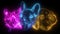 Cat and Dog characters. Best friend forever, digital neon video.