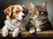 A cat and a dog come to life in a stunning oil painting that captures their essence and charm in vivid detail