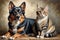 A cat and a dog come to life in a stunning oil painting that captures their essence and charm in vivid detail