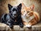 A cat and a dog come to life in a stunning oil painting that captures their essence and charm in vivid detail