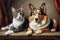 A cat and a dog come to life in a stunning oil painting that captures their essence and charm in vivid detail