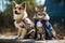 cat and dog dressed in their flight uniforms, ready to take off on their next adventure