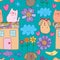 Cat dog fish bird flower house element seamless pattern