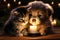 Cat and Dog Looking at the Candle, Radiating Companionship and Tranquility
