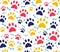 Cat or dog paw seamless patterns. backgrounds for pet shop websites and prints. Animal footprint