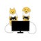 Cat and dog play video games. Vector image.