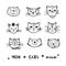 Cat doodle, Hand drawn cats icons collection. Cartoon comic cute kittens. Vector illustration