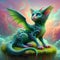 Cat with dragon hybrid It has long, pointed ears that are slightly frayed.