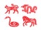 Cat, dragon and snake, horse. Chinese Horoscope animal set. Flower decorative element