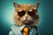 Cat dressed in a snazzy business suit, complete with stylish sunglasses. This feline executive exudes an air of authority and