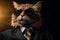 Cat dressed in a snazzy business suit, complete with stylish sunglasses. This feline executive exudes an air of authority and