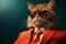 Cat dressed in a snazzy business suit, complete with stylish sunglasses. This feline executive exudes an air of authority and